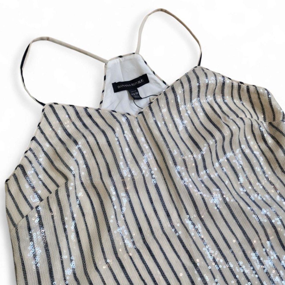 Banana Republic Sleeveless Top Size XS Holiday Neutral Sequin Stripe Party - Picture 3 of 6